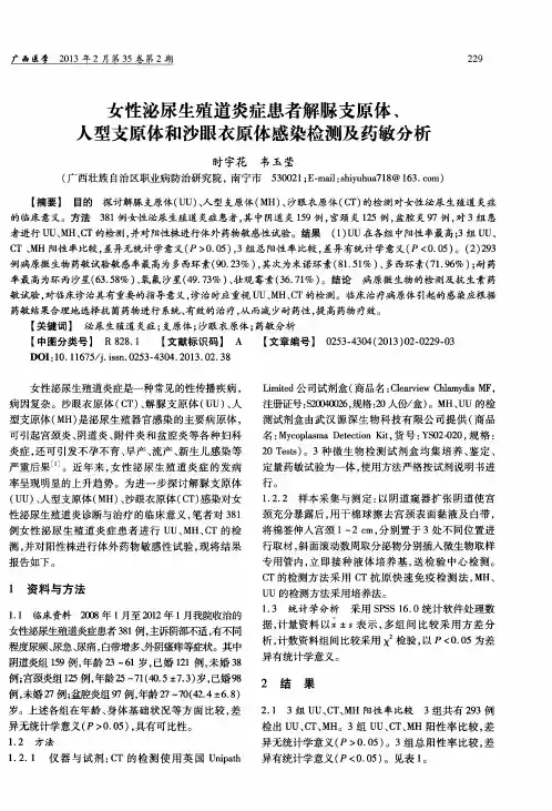 女性泌尿生殖道炎症患者解脲支原体、人型支原体和沙眼衣原体感染检测及药敏分析