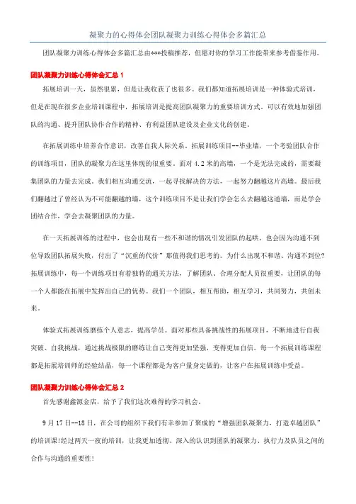 凝聚力的心得体会团队凝聚力训练心得体会多篇汇总