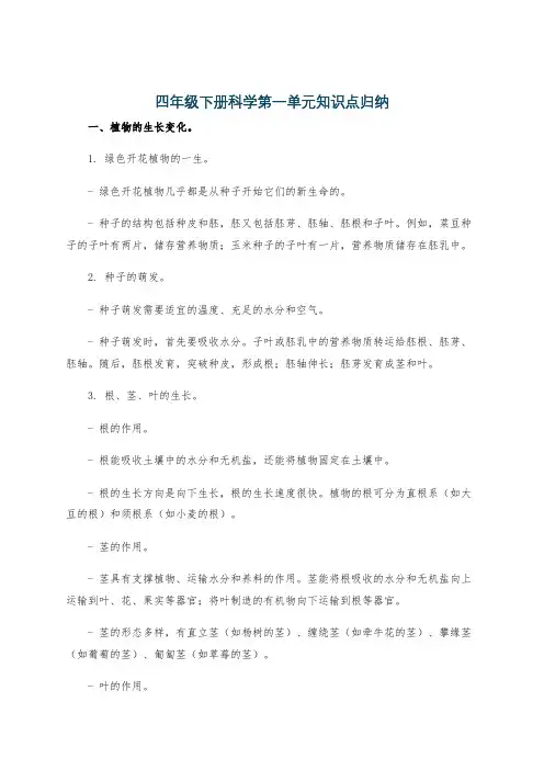 四年级下册科学第一单元知识点归纳