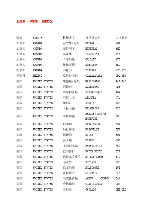 世界各国机场三字代码