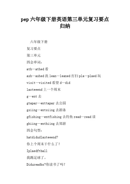 pep六年级下册英语第三单元复习要点归纳