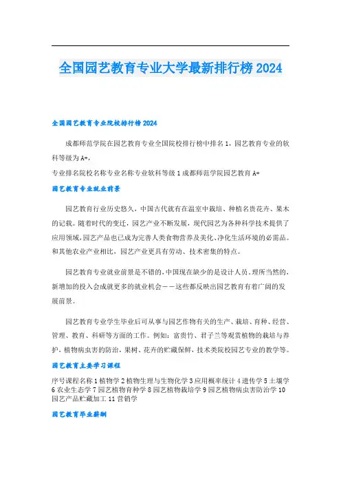 全国园艺教育专业大学最新排行榜2024