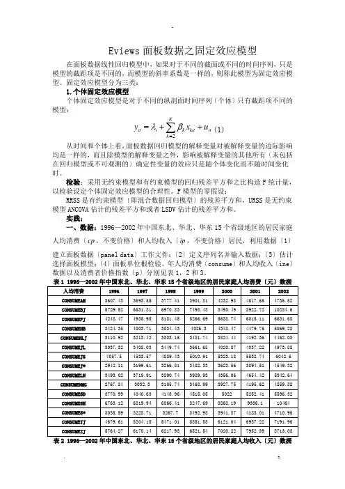 Eviews面板数据之固定效应模型
