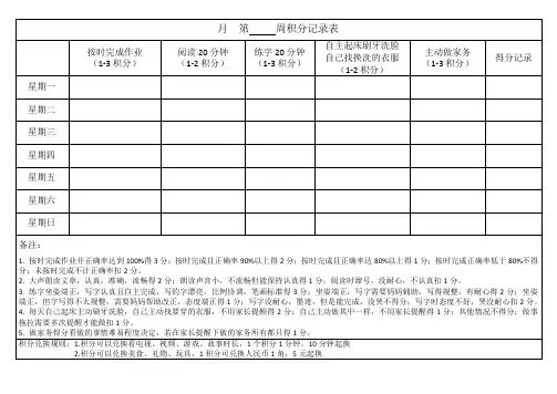 小学生自主学习积分记录表