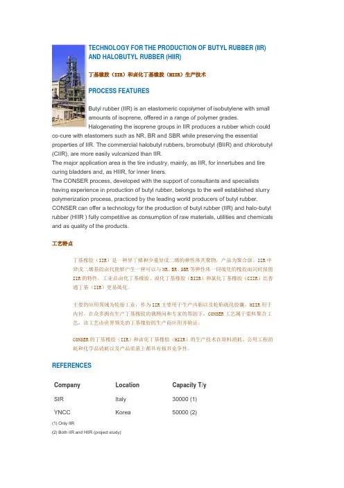 丁基橡胶(IIR)和卤化丁基橡胶(HIIR)生产技术