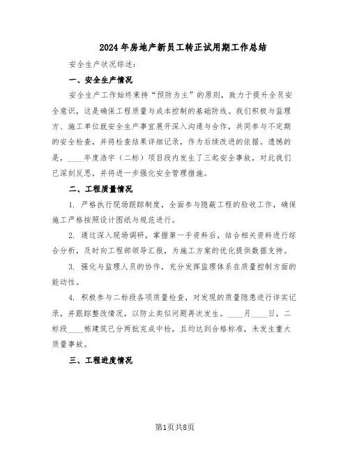2024年房地产新员工转正试用期工作总结（3篇）