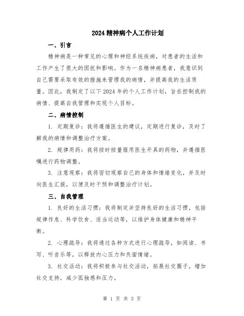 2024精神病个人工作计划