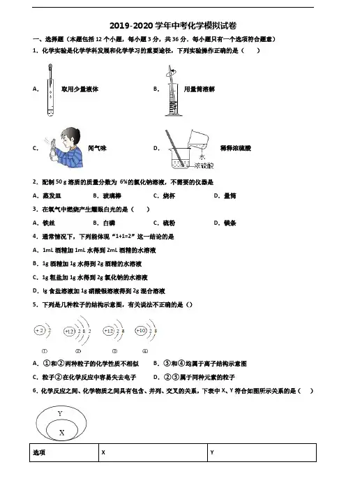 山东省滨州市2020年中考化学达标测试试题