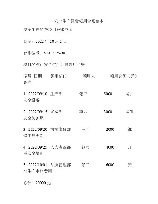 安全生产经费领用台账范本