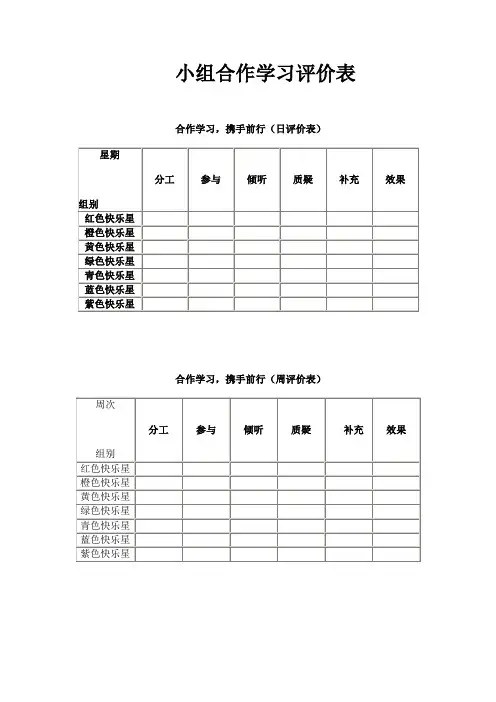 小组合作学习评价表