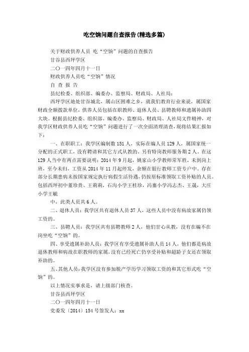 吃空饷问题自查报告(精选多篇)