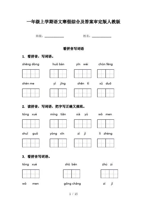 一年级上学期语文寒假综合及答案审定版人教版