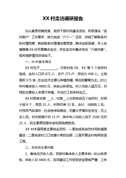 XX村走访调研报告