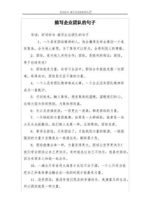 描写企业团队的句子