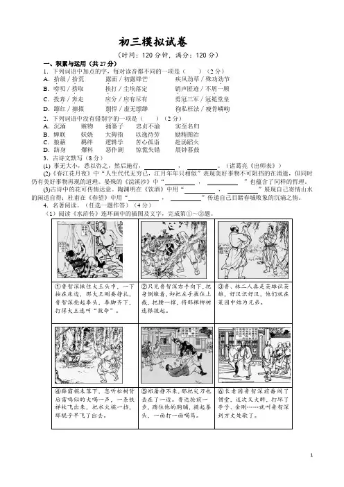 中考九年级语文第三次模拟试卷(含答案)