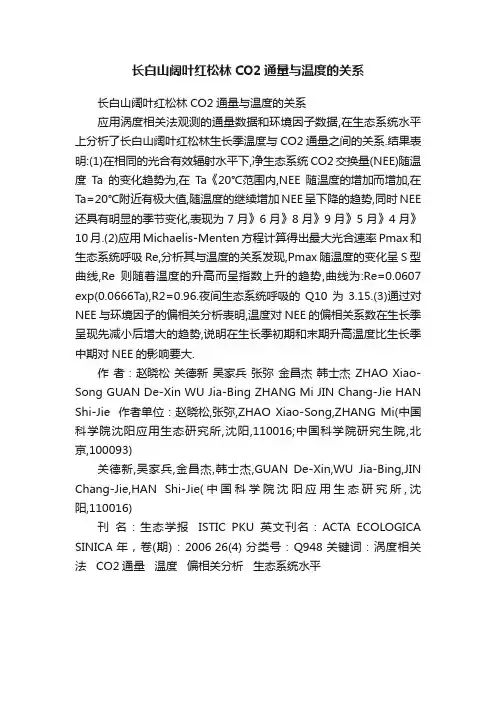 长白山阔叶红松林CO2通量与温度的关系