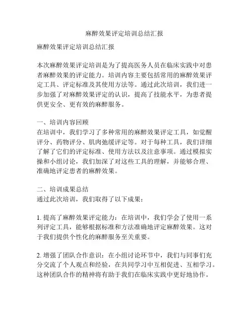 麻醉效果评定培训总结汇报