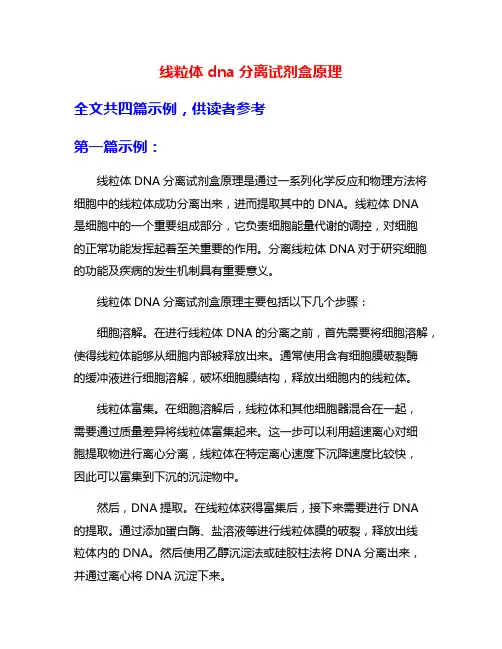 线粒体dna分离试剂盒原理
