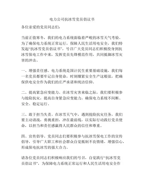 电力公司抗冰雪党员倡议书