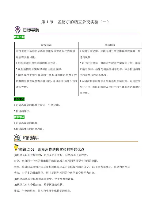 1.1孟德尔的豌豆杂交实验(一)(学生版)-高一生物讲义(人教版必修2)
