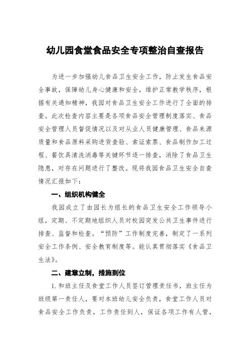 中心幼儿园食堂食品安全专项整治自查报告五篇