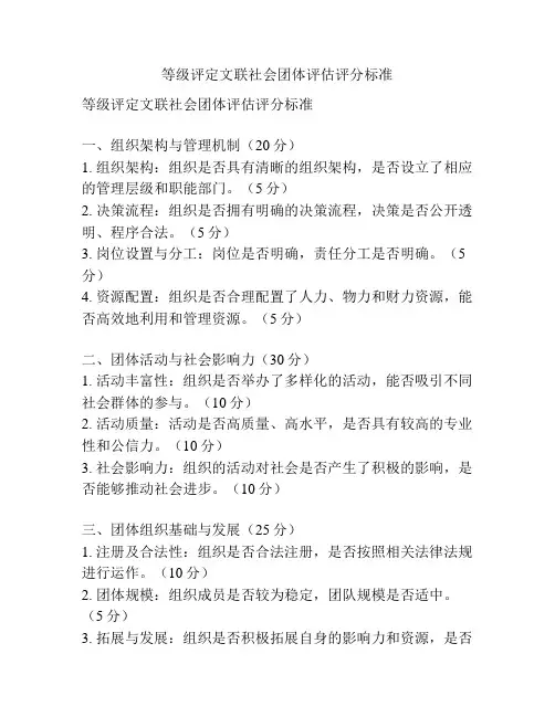 等级评定文联社会团体评估评分标准