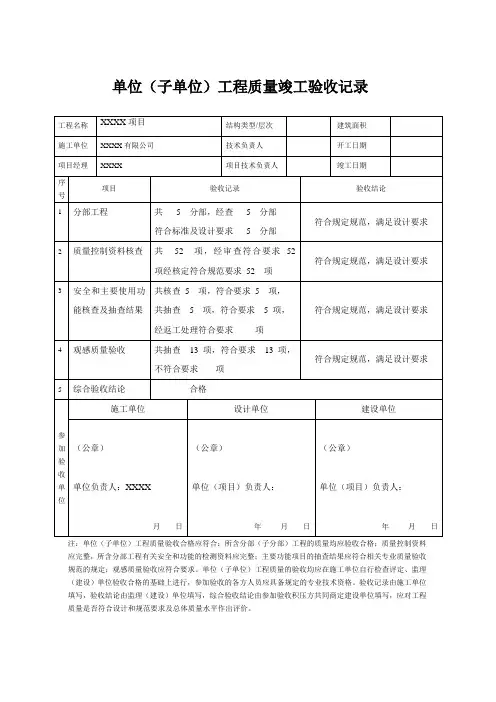 单位工程竣工验收表格