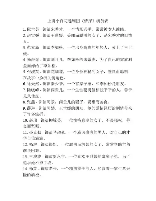上虞小百花越剧团《情探》演员表