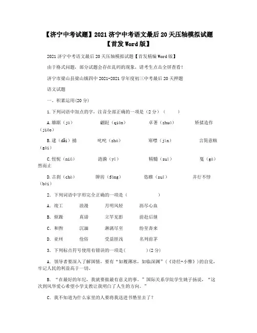 【济宁中考试题】2021济宁中考语文最后20天压轴模拟试题【首发Word版】