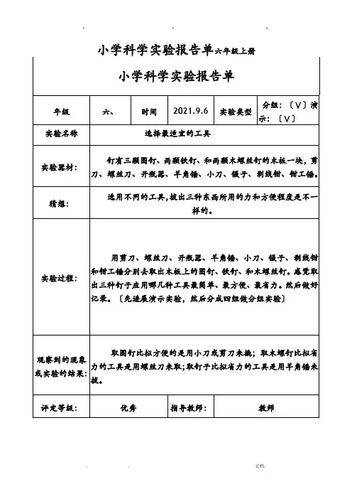 六年级科学上册实验报告教科版