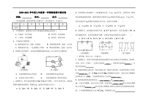 2020-2021学年度第一学期九年级物理期中测试卷