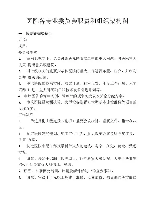 医院各专业委员会职责和组织架构图