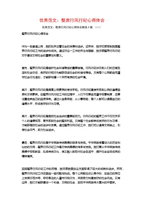 优秀范文：整肃行风行纪心得体会4篇