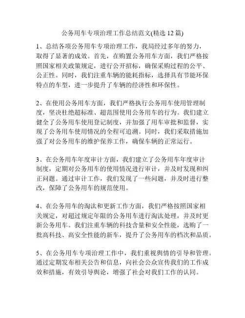 公务用车专项治理工作总结范文(精选12篇)