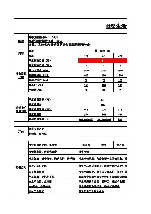 2019年天猫京东店铺年度运营计划详细及月度计划