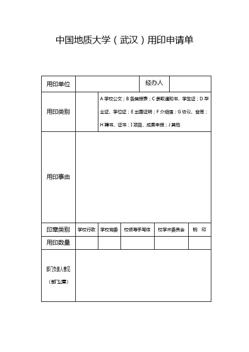 中国地质大学(武汉)用印申请单
