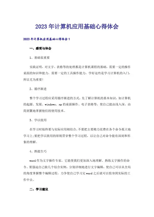 2023年计算机应用基础心得体会