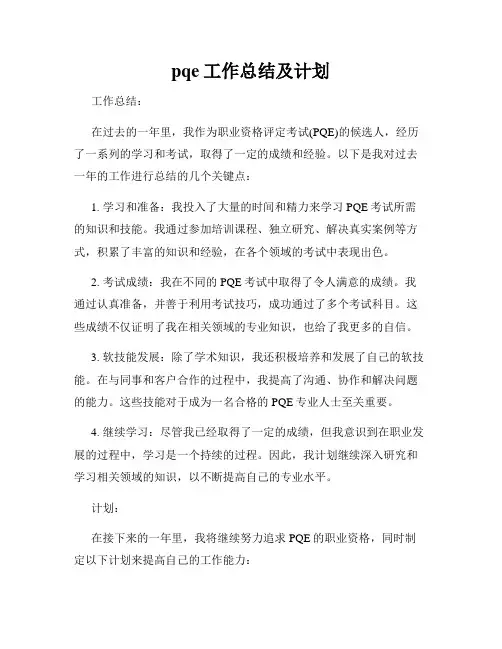 pqe工作总结及计划