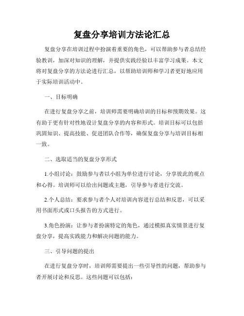 复盘分享培训方法论汇总