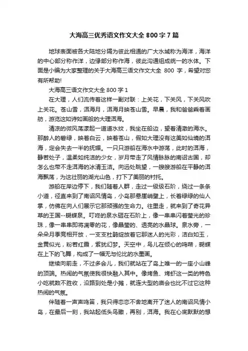 大海高三优秀语文作文大全800字7篇