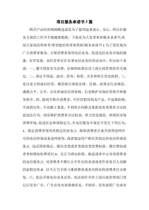 项目服务承诺书5篇