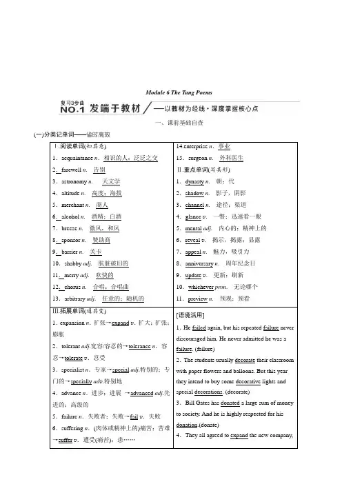 2020版高考英语新创新一轮复习外研版讲义：选修8Module6TheTangPoems含答案