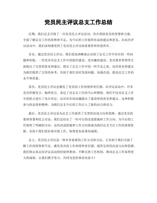 党员民主评议总支工作总结