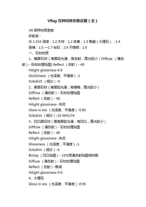 VRay各种材质参数设置（全）