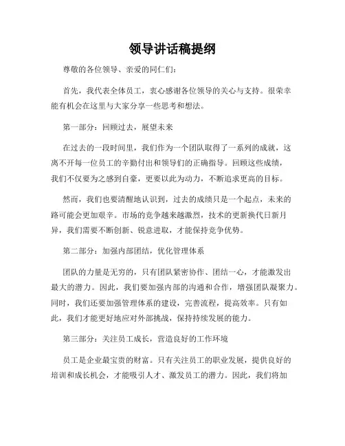 领导讲话稿提纲