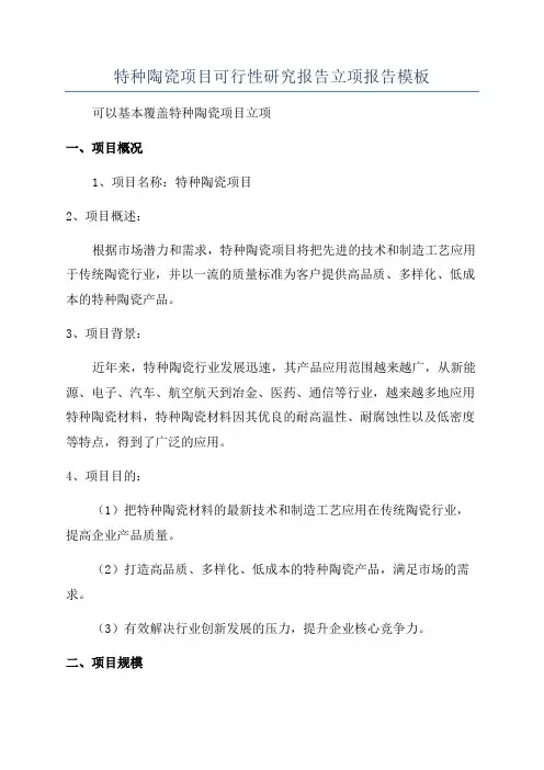 特种陶瓷项目可行性研究报告立项报告模板