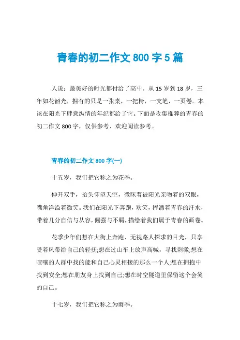 青春的初二作文800字5篇