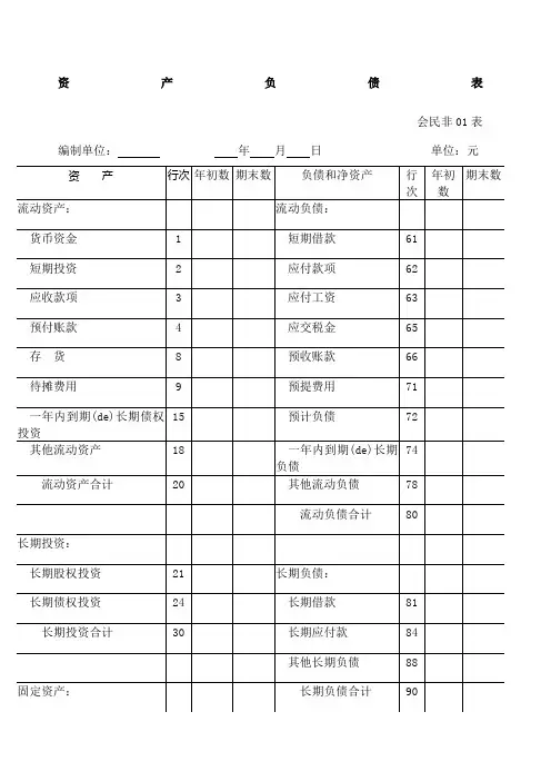 民间非营利组织财务报表