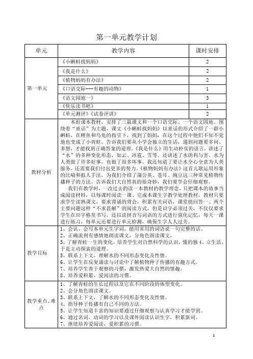 部编二年级上册1—8单元教学计划