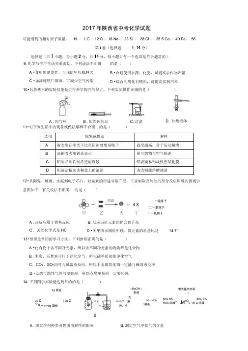 2017年陕西省中考化学试题(word版-含答案)